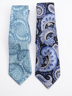 Countess Mara 100% Silk Paisley Ties Set - Light Blue and Navy